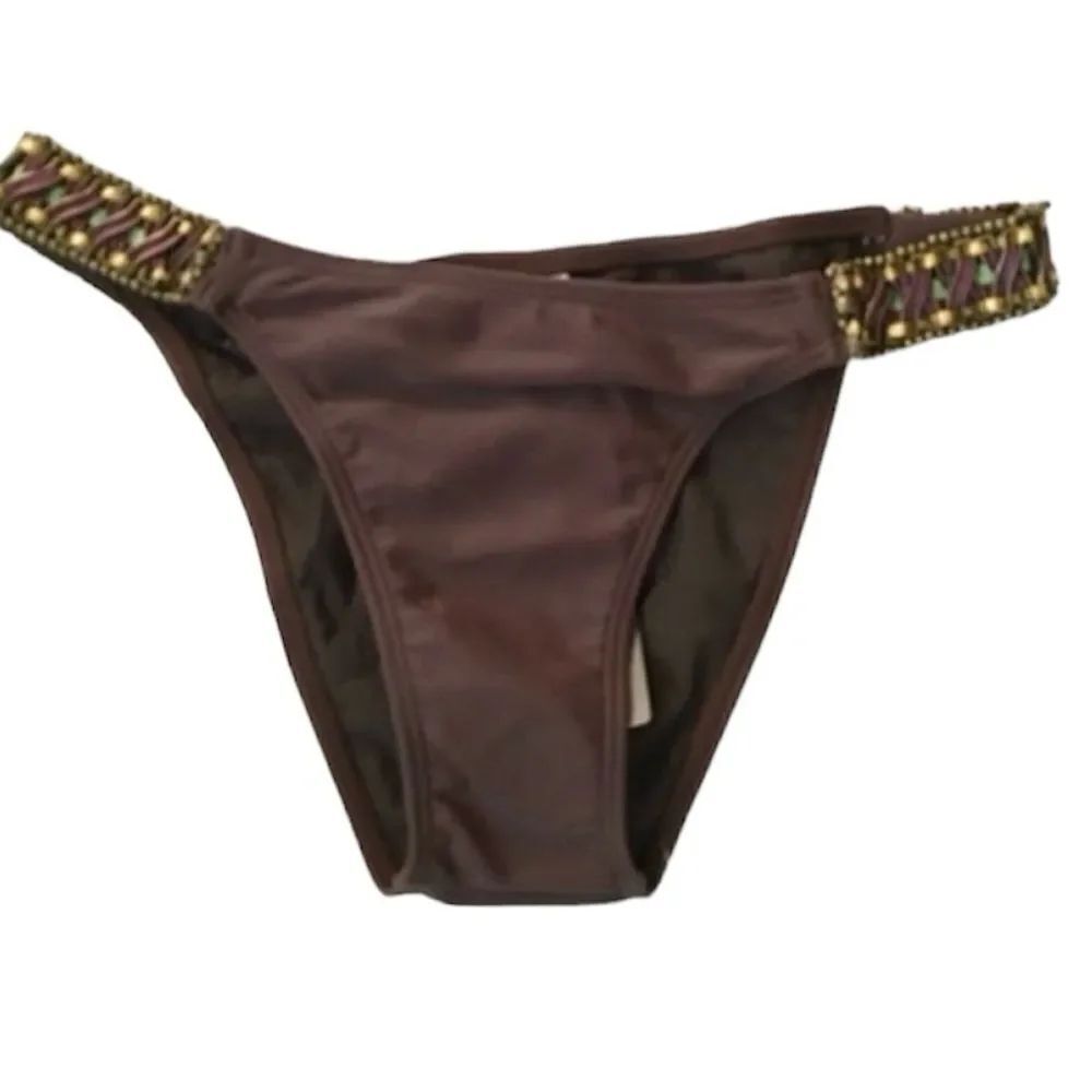 NEW Rygy Swimwear Women’s Brown Rio Bikini Bottom with Embroidery Size L